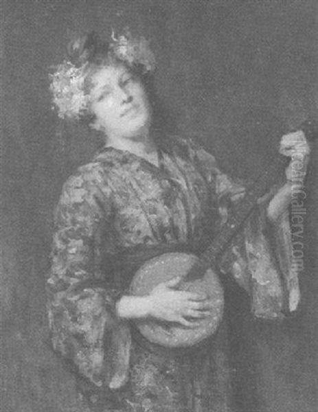 Young Lady With Banjo - view 1