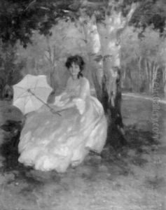 Frau Mit Sonnenschirm Unter Einem Baum Im Park