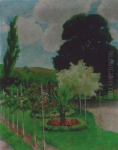 A Flower Garden With A Landscape Beyond A Flower Garden With A Landscape Beyond