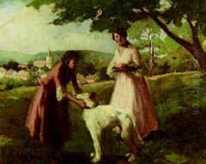 Ladies With A Greyhound In A Landscape