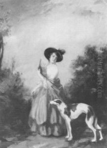 An Elegant Lady With A Greyhound In A Landscape