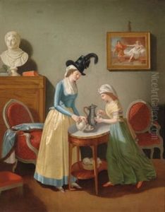 Interieur Mit Zwei Kaffee Trinkenden Damen by Johann August Nahl the Younger