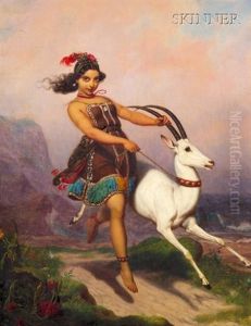 Girl And Her Gazelle Prancing Through The Hills Girl And Her Gazelle Prancing Through The Hills