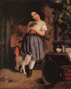 A Young Girl With Cat by Charles Christian Nahl