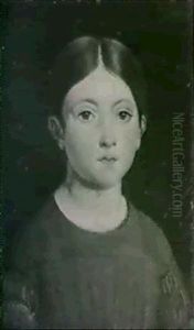 Portrait De Fillette En Robe Bleue by Jean Guillaume Elsidor Naigeon