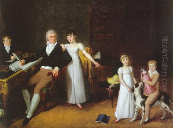 Portrait Presume De La Famille De Rosanbo Dans Un Interieur - view 1