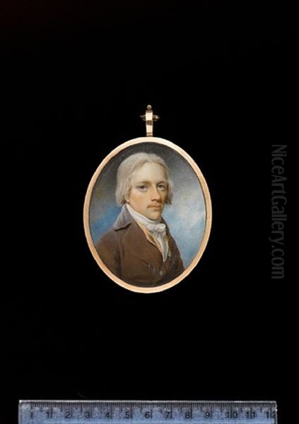 A Gentleman, Wearing Brown Coat, Striped Orange And White Scarf And Tied White Cravat, His Hair Powdered - view 1