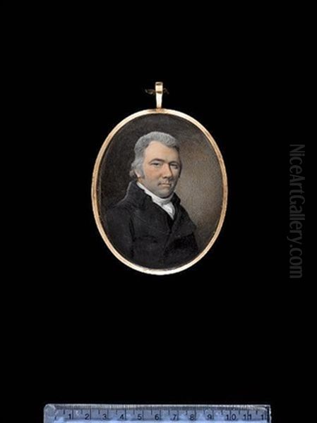 A Gentleman, Wearing Double-breasted Black Coat With Tied White Stock, His Hair Powdered - view 1