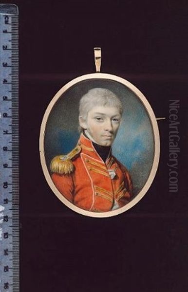 Captain Henry Sherwood, Wearing The Uniform Of The 53rd Foot, Scarlet Coat And Facings Edged With White Piping, Gold Lace Button Holes In Pairs And Gold Epaulette, Frilled White Chemise - view 1