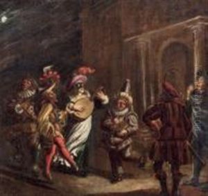Une Representation De Personnagesde La Comedia Dell"arte La Nuit by Matthys Naiveu