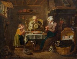 An Interior With A Family At Supper by Matthys Naiveu