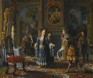 Interior With An Elegant Lady Receiving A Suitor