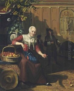 A Fruit Seller By A Canal by Matthys Naiveu