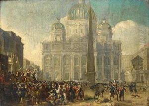 Figures Dancing On A Stage In The Piazza San Pietro, Rome