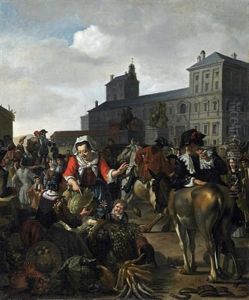 Marktszene Auf Der Piazza Del Quirinale In Rom by Matthys Naiveu