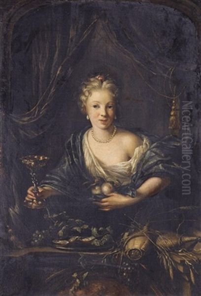 A Young Woman At A Window, With Fruit Oysters And A Silver Cup - view 1