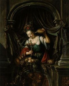 Junge Frau Am Fenster, Die Wein In Eine Silberne Tazza Giest (ceres?)
