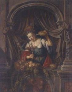 A Lady Pouring Wine At A Casement