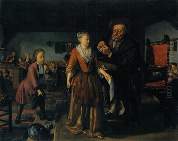The Interior Of A Classroom With A Schoolmaster Sharpening A Plume - view 1