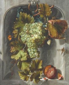 Stilleben Med Druvklase, Granatapple Och Insekter by Matthys Naiveu