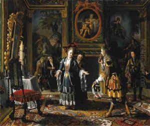 An Elegant Interior With A Gentleman Paying Court To A Lady