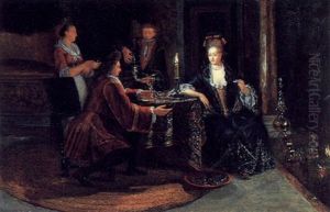 Elegante Gesellschaft Bei Kerzenlicht In Einem Salon by Matthys Naiveu