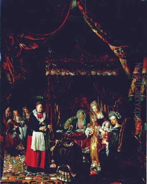 A Sumptuous Interior With A Family Celebrating The Birth Of A Child - view 1