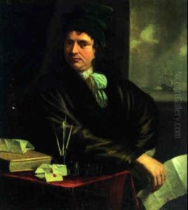 Portrait Of A Gentleman, Seated At A Desk, A Naval Engagement Through A Casement Beyond