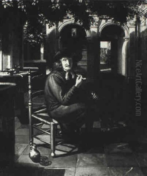 Gentleman Smoking In A Shaded Courtyard - view 1