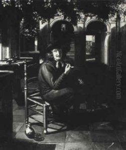 Gentleman Smoking In A Shaded Courtyard by Matthys Naiveu
