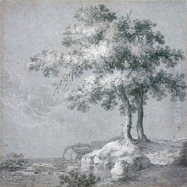 Two Trees On The Banks Of A Lake (recto) The Head Of A Woman (verso) - view 1