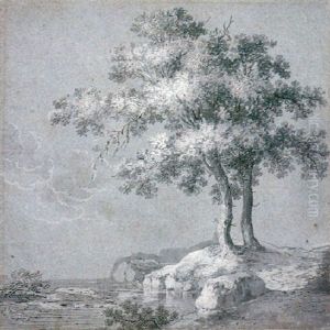 Two Trees On The Banks Of A Lake (recto) The Head Of A Woman (verso) by Hermann Naiwincx