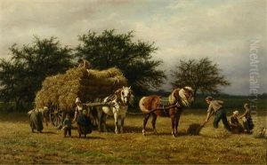 Harvest Scene With Peasants Loading A Haycart