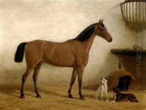 "chat-botte" Med "snip" En "snoek": Horse And Dogs In A Stable by Willem Carel Nakken