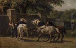 Vechtende Paarden by Willem Carel Nakken