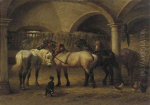 Horses In A Stable by Willem Carel Nakken