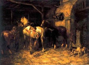 Het Verzorgen Van De Paarden In De Stal by Willem Carel Nakken