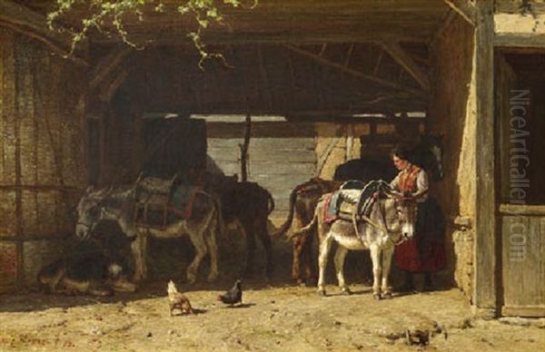 Donkeys In A Stable On A Summer Day, Normandy - view 1