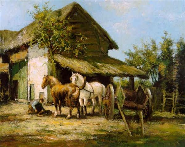 Boer Met Paarden Bij Een Boerderij - view 1