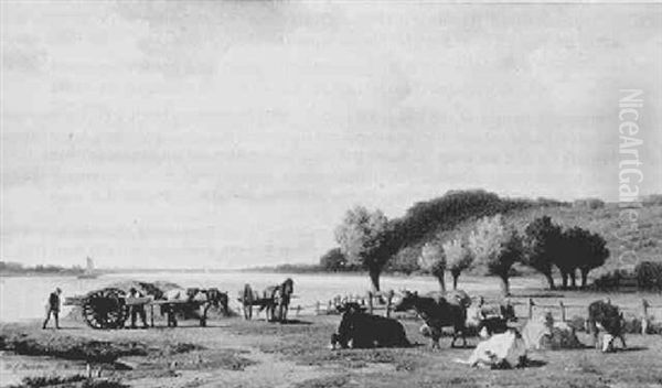 Seelandschaft Mit Bauern Und Weidenden Kuhen - view 1