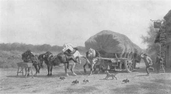 Horses Buck-jumping By An Inn - view 1