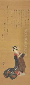 Courtesan Holding A Tanzaku Poem Slip