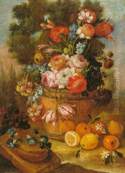 Florero Con Frutas Sobre Una Mesa - view 1