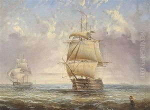A Royal Navy Three-decker In The Evening Breeze (illustrated) (+ An Armed Merchantman In A Rising Breeze; 2 Works)