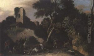 Bandits Attacking Travellers Beside A Ruined Castle by Filippo Napoletano