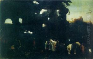 An Elegant Party Visiting A Gypsy Encampment In A Grotto