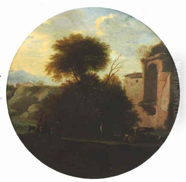 An Italianate Landscape With Figures Near Roman Ruins - view 1