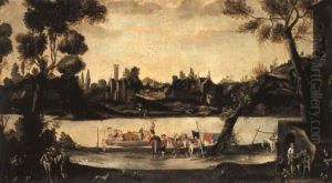 Paesaggio Fluviale Con Barche by Filippo Napoletano