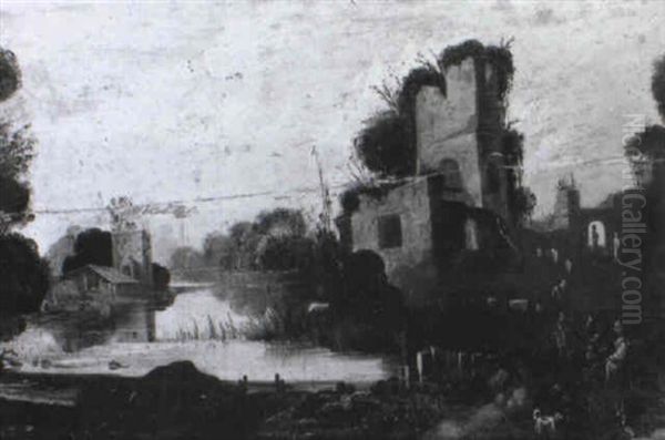 Paysage Lacustre Avec Des Paysans Romains - view 1