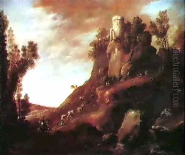 Paesaggio Con Torre Su Un Dirupo E Figure - view 1